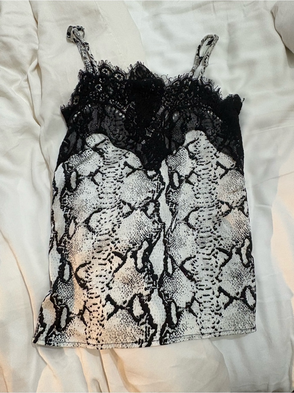 Snake-Print Lace-Trim Cami Top - Black/White